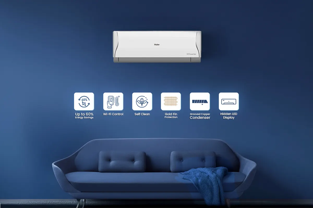 Caracteristici Haier: Wi-Fi, Self Clean, Gold Fin, Grooved Copper, Hidden LED